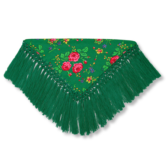 green shawl with fringe